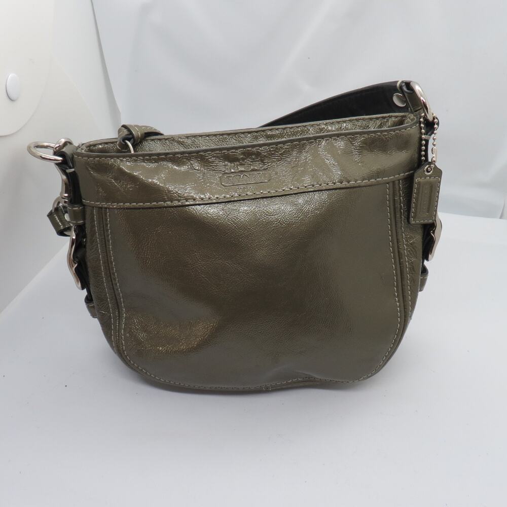 Coach Zoe Hobo Bag Olive Green Patent Leather Y2K Vintage Small Shoulder Purse - Picture 2 of 10